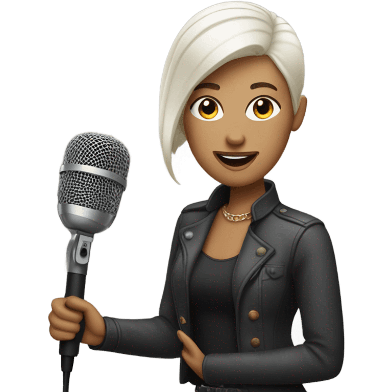 Lady with buzzcut and microphone emoji