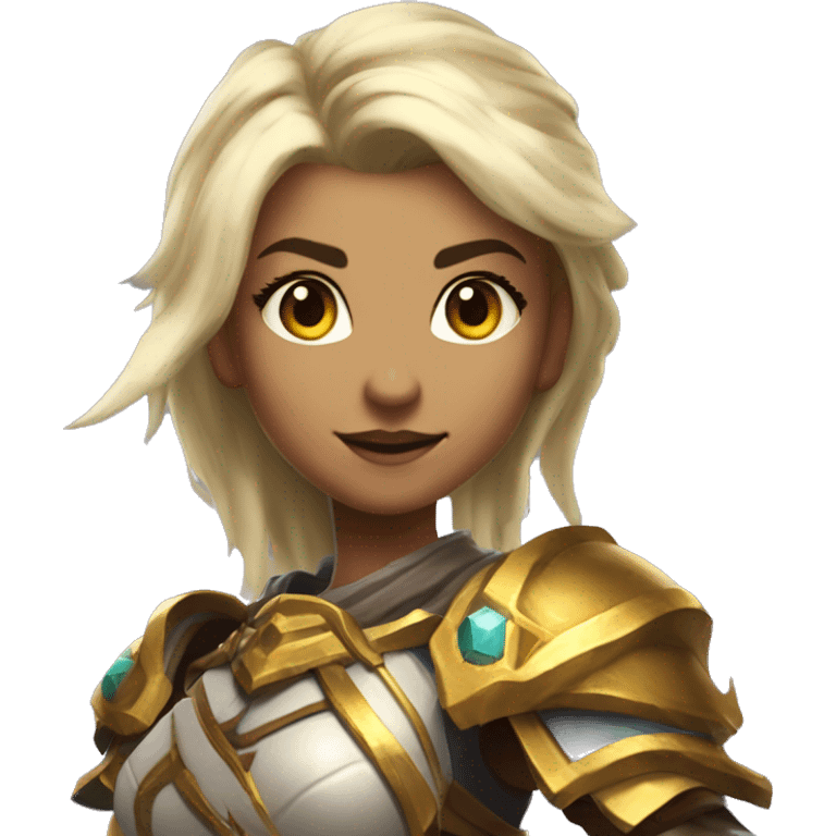 female hoypaladin from world of wacraft with a golden lightig hamer in the hand emoji