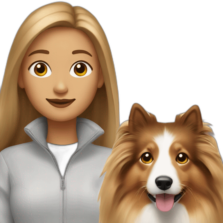 yong woman with light-broun straight hair holds a sable sheltie emoji