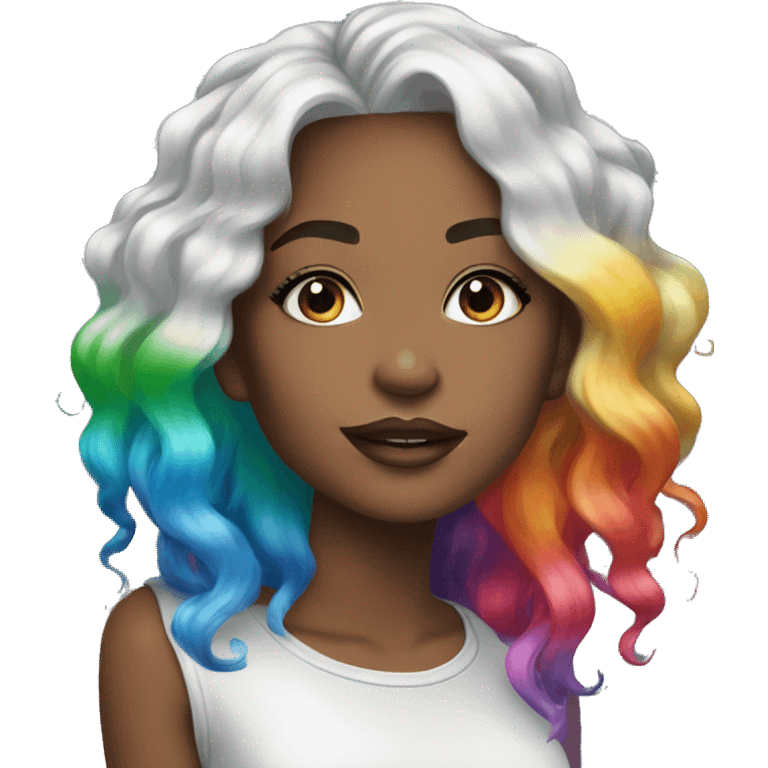 Rainbow hair beautiful girl with silver Lips emoji