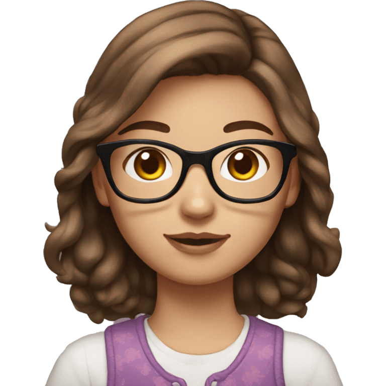 teenage girl, brown hair, brown eyes with glasses, dressed as hello kitty emoji