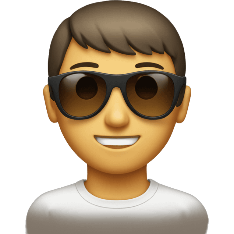 A face wearing black sun-glasses, having brown hair with bowl cut. emoji