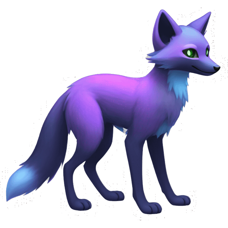 Cute cool black nebula green blue purple pink animal silver fox hybrid Fakemon full body emoji