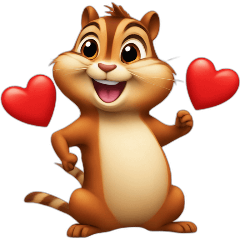 Colorful chipmunk happy smiling goving away a big red heart emoji