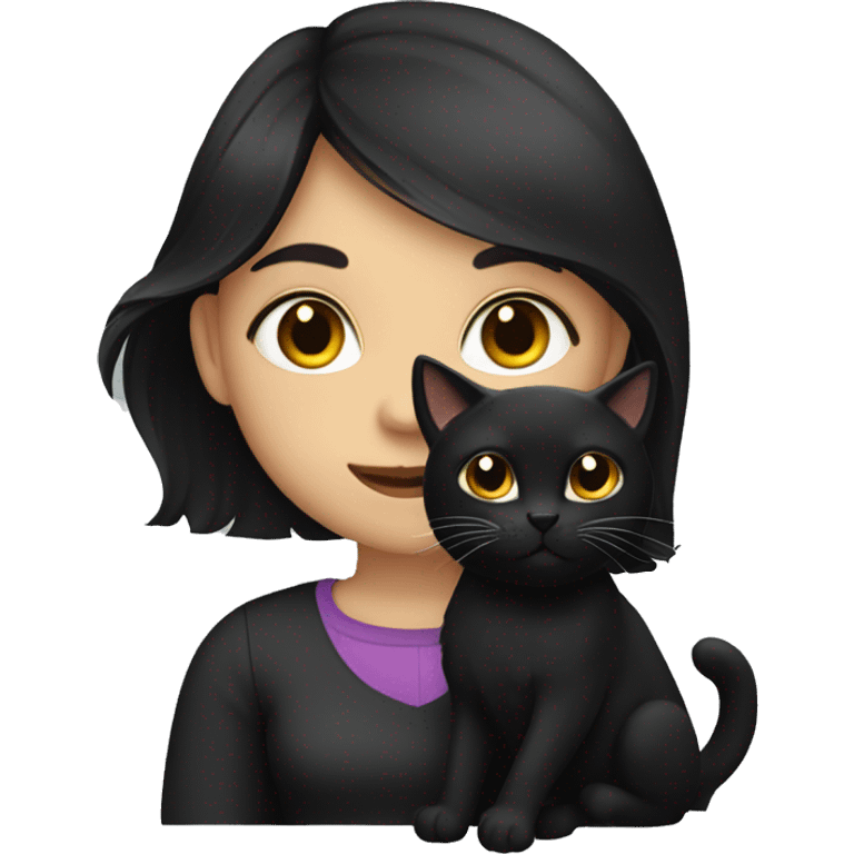 Girl with dark hair holding a black cat emoji