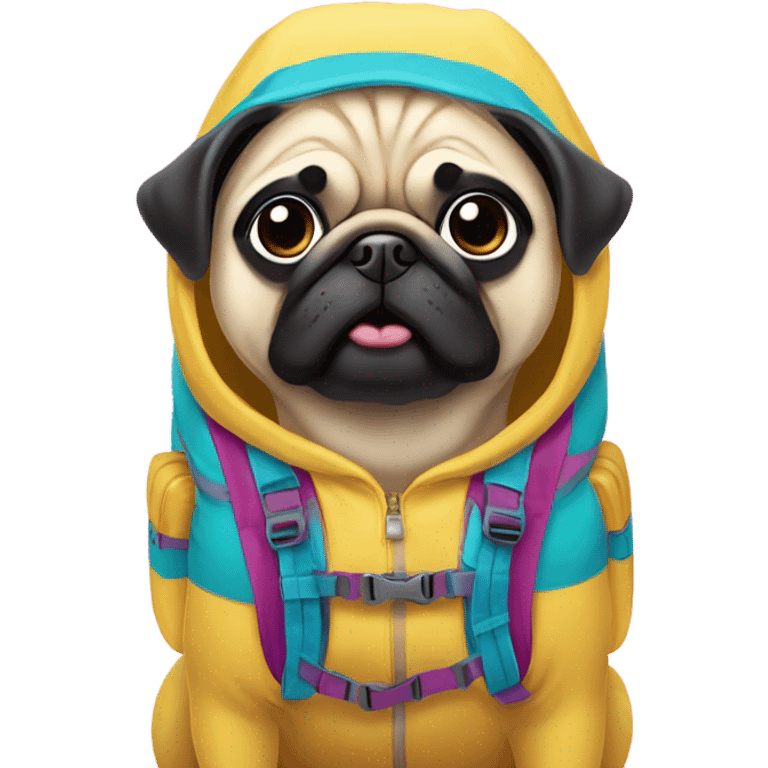 A pug wearing a smiggle backpack emoji