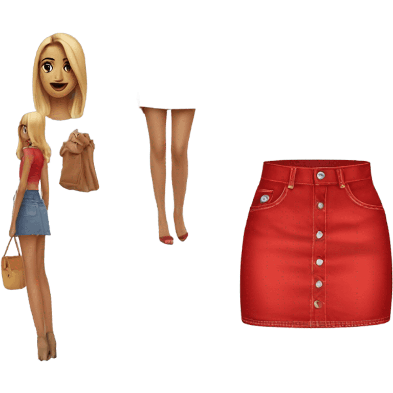 Realistic A-line high waisted red denim mini skirt, isolated emoji