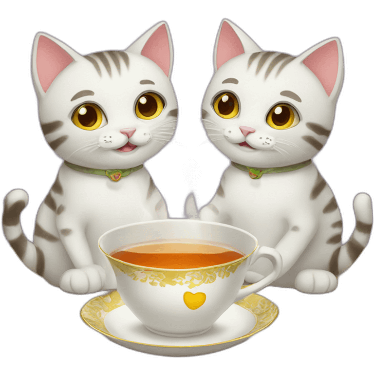 Two cats drink tea emoji