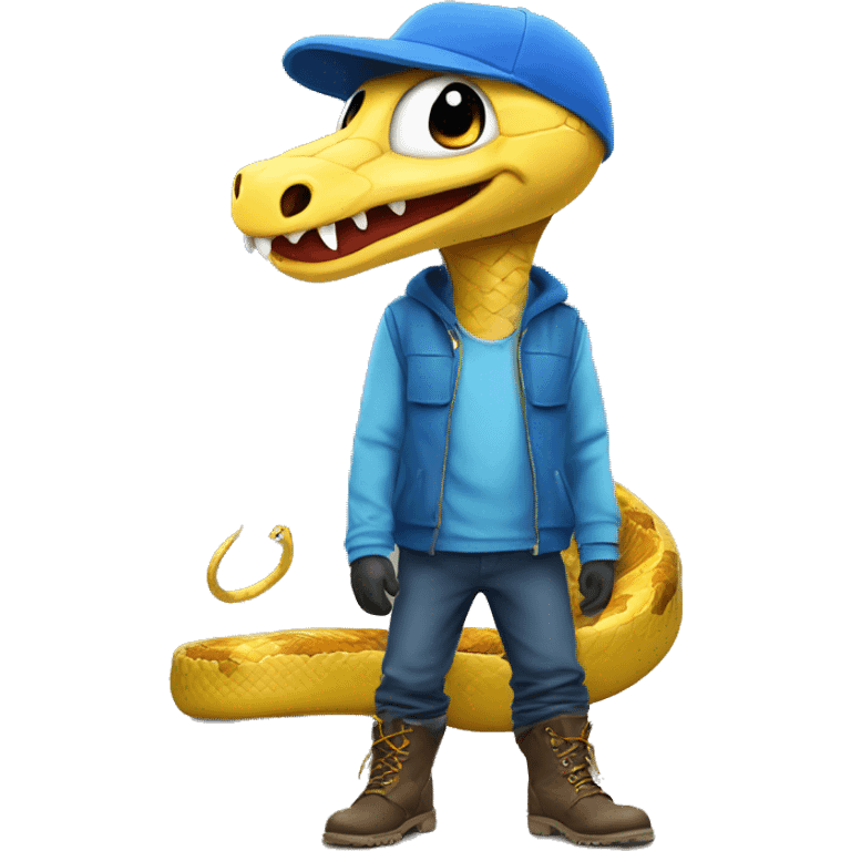 silly snake wears a blue cap inside a big boots emoji