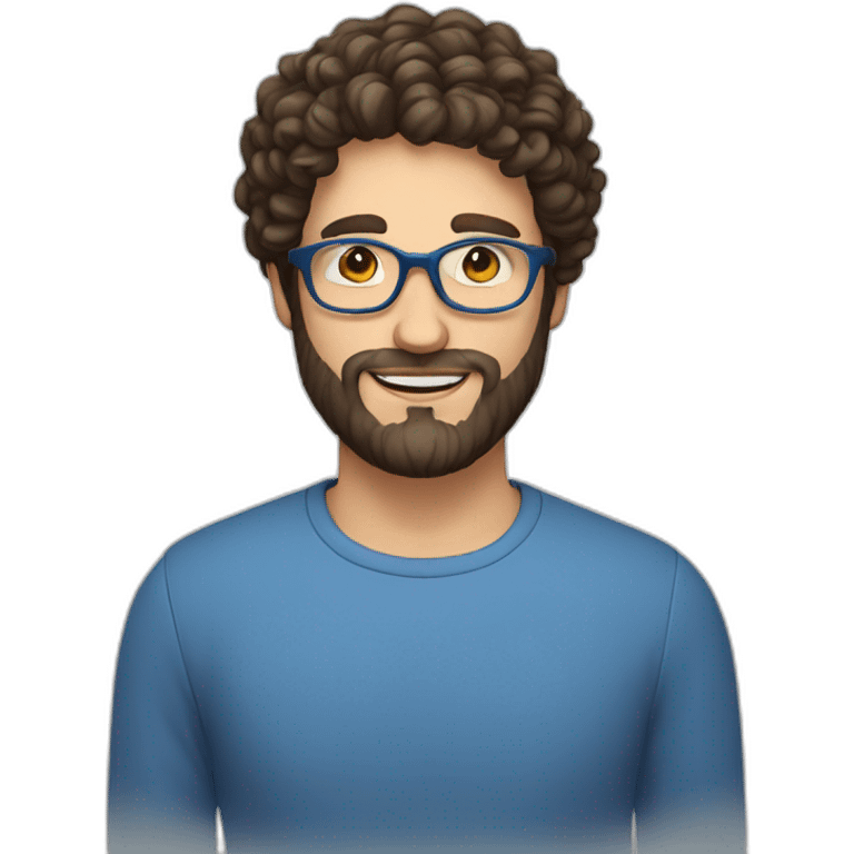 one european guy with short curly dark hair and beard and blue eyes and round glasses emoji