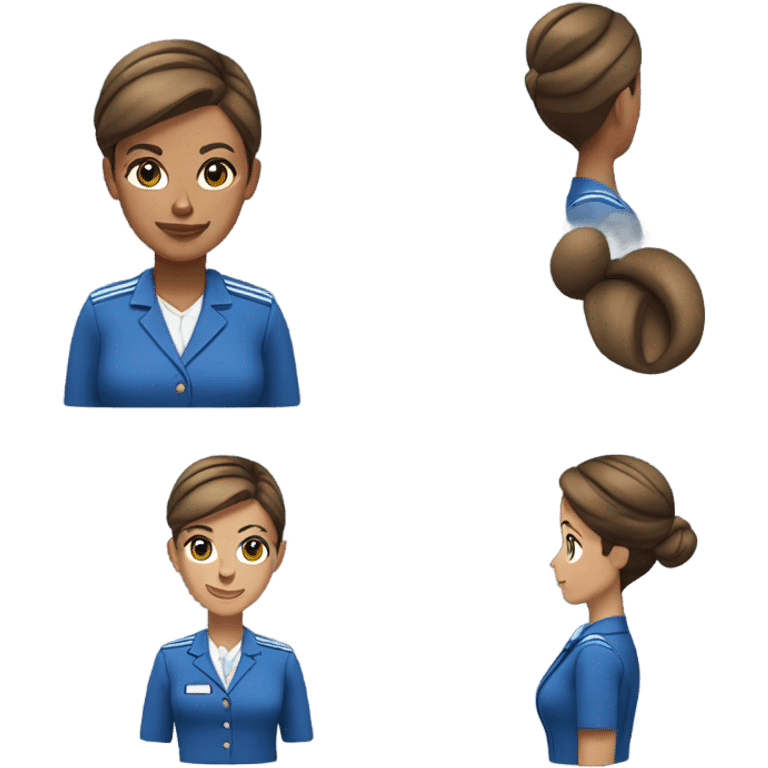 Brown tan skin flight attendant with brown hair in a bun blue uniform emoji