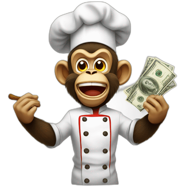 mad monkey chef with burned cash emoji