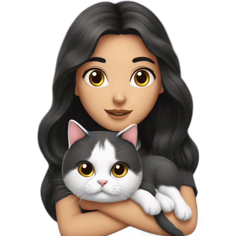 Persian girl with black and white cat, annoying emoji