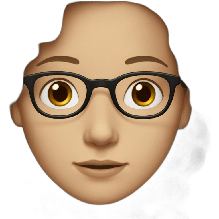 White Girl with wavy dark brown long hair, brown eyes and glasses emoji