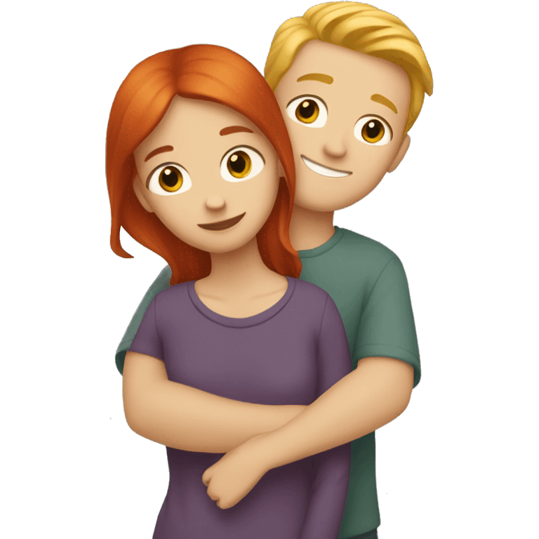 redhaired girl with blonde boy hugging emoji