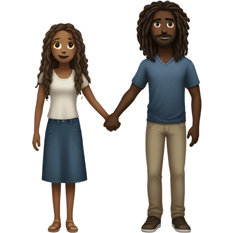 tall Darkskin man with dreads holding hands with a long curly haired brown girl  emoji