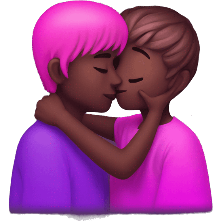 Neon kissing me emoji