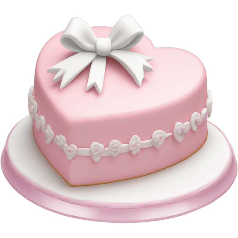 Pastel pink heart shaped cake with fancy white icing and bows emoji