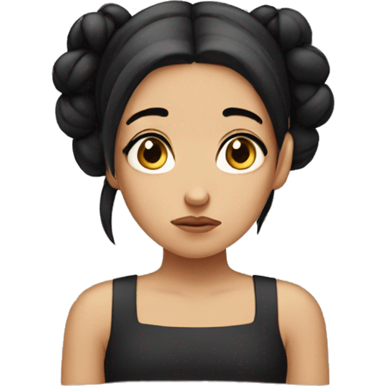 sad girl with black hair in two buns emoji