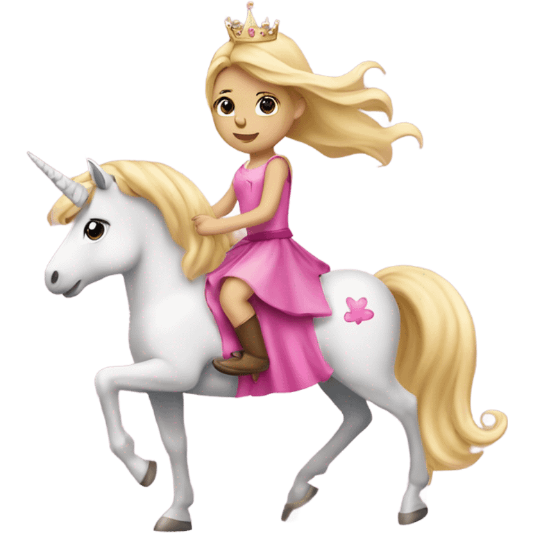 Blonde little girl in a princess skirt riding a pink unicorn  emoji