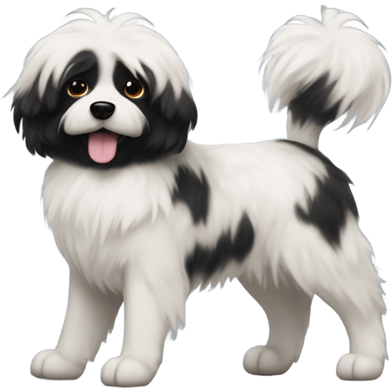 Fluffy dog with black face and white chest with black patches  emoji