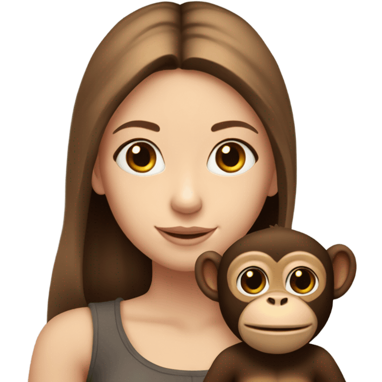 gorgeous white girl with long brown hair with monkey on her shoulder  emoji