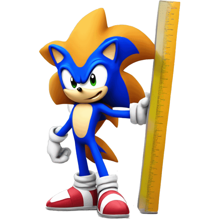 Sonic the hedgehog holding a large ruler in the air  emoji