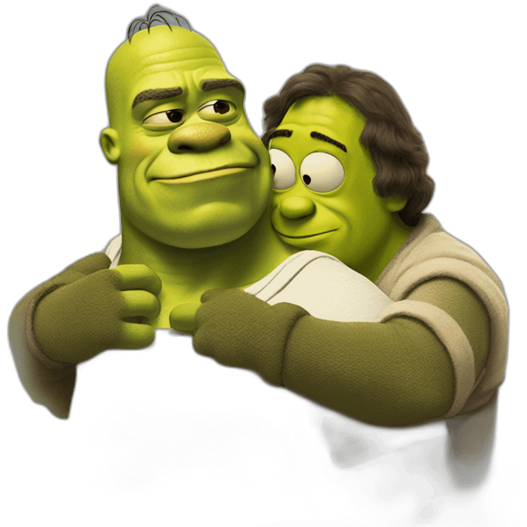 shrek and homer hug each other emoji