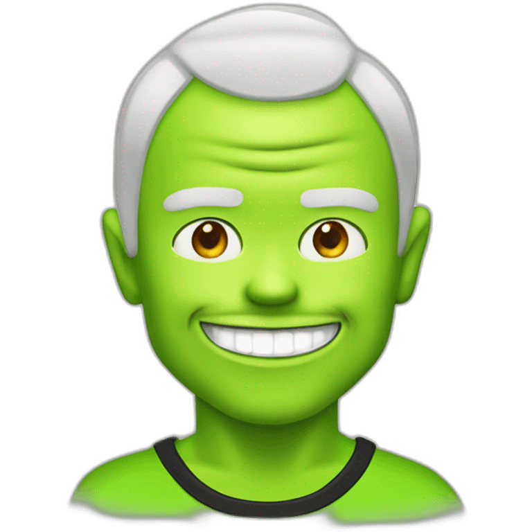 Michael “Flea” Balzary face, with neon green short hair, smiling with gap in front teeth, bass player for Red Hot Chili Peppers emoji