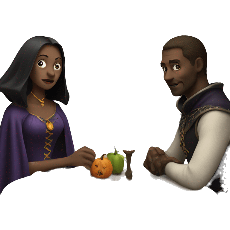 The witch and the king are sitting at the table emoji