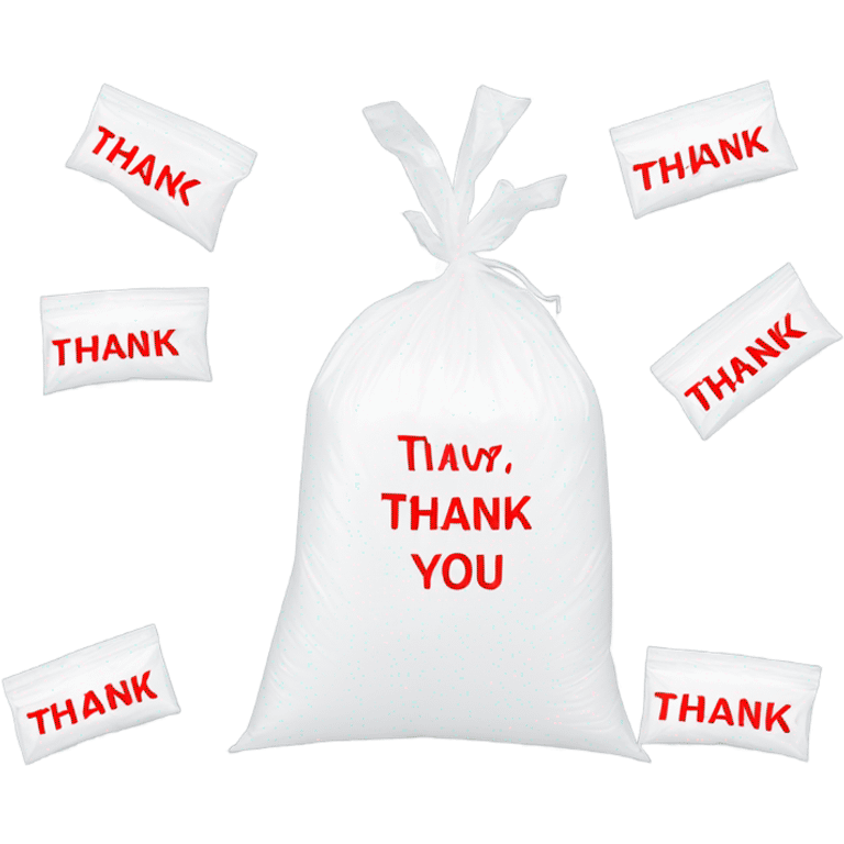 White plastic bag word thank you written on it in red on it repeated 3 times  emoji