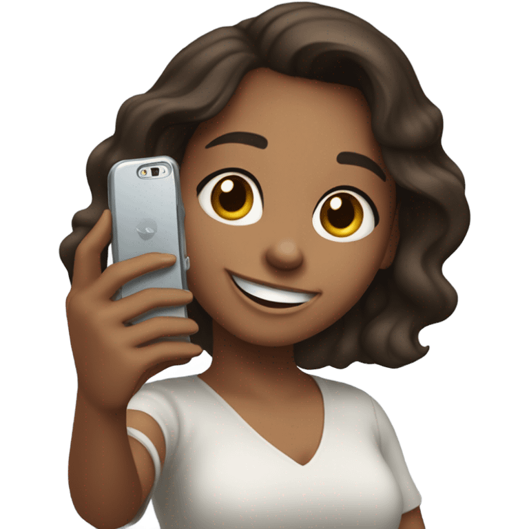 Brunette Girl taking selfie with her phone emoji