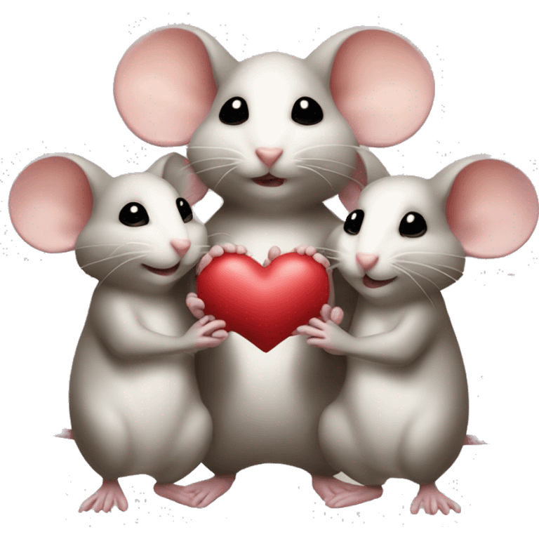 three mice holding limbs in a shape of the heart emoji