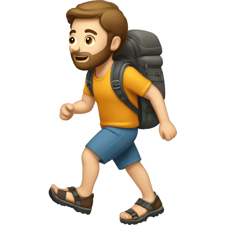 a white guy hiking using sandals, coding while he is hiking emoji