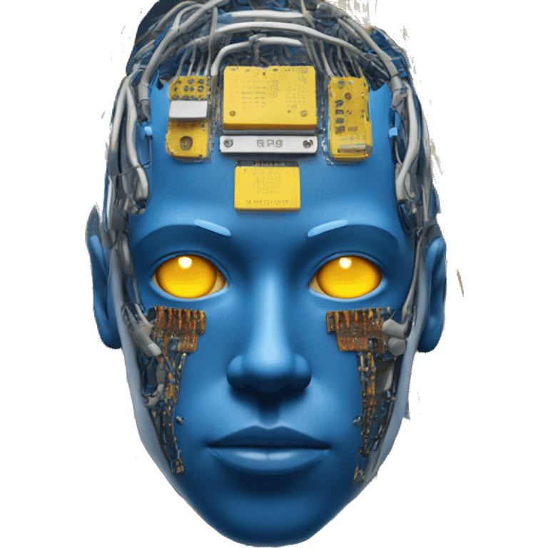 Blue cyborg with yellow eyes wires and circuits  emoji