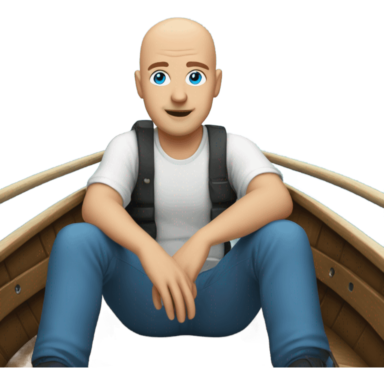 Bald man with blue eyes on a boat emoji