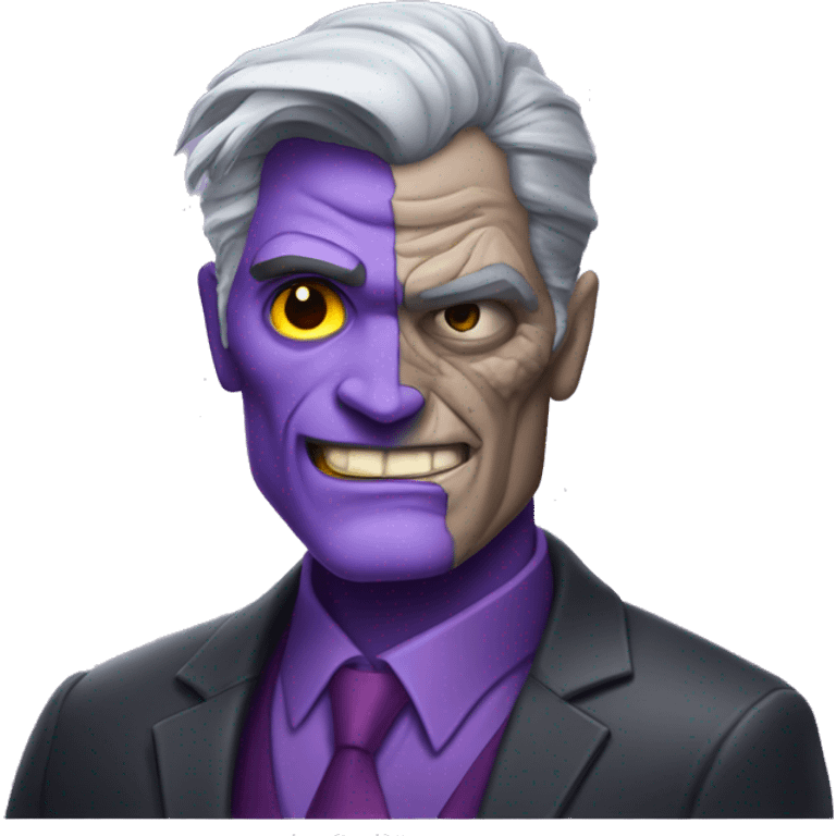 two-face, harvey dent, batman villian, right side of face purple, grey hair emoji