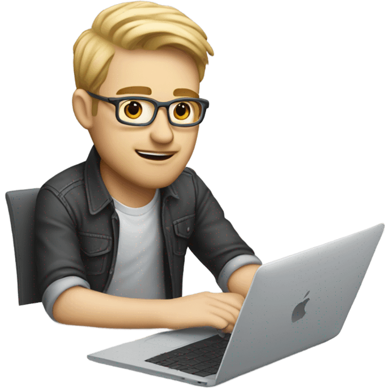 white-skinned male product designer sitting with macbook emoji