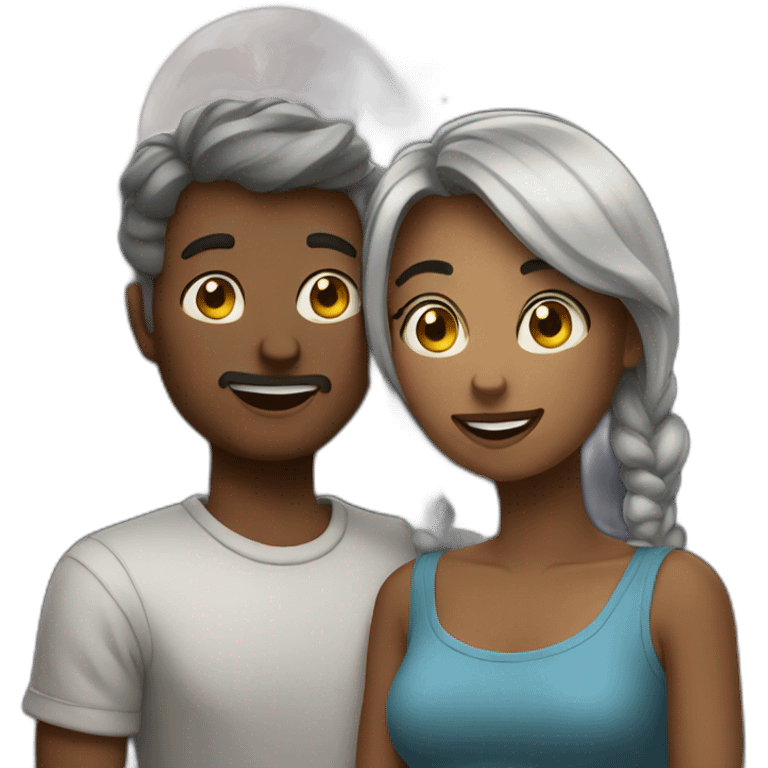 Couple seeing moon emoji