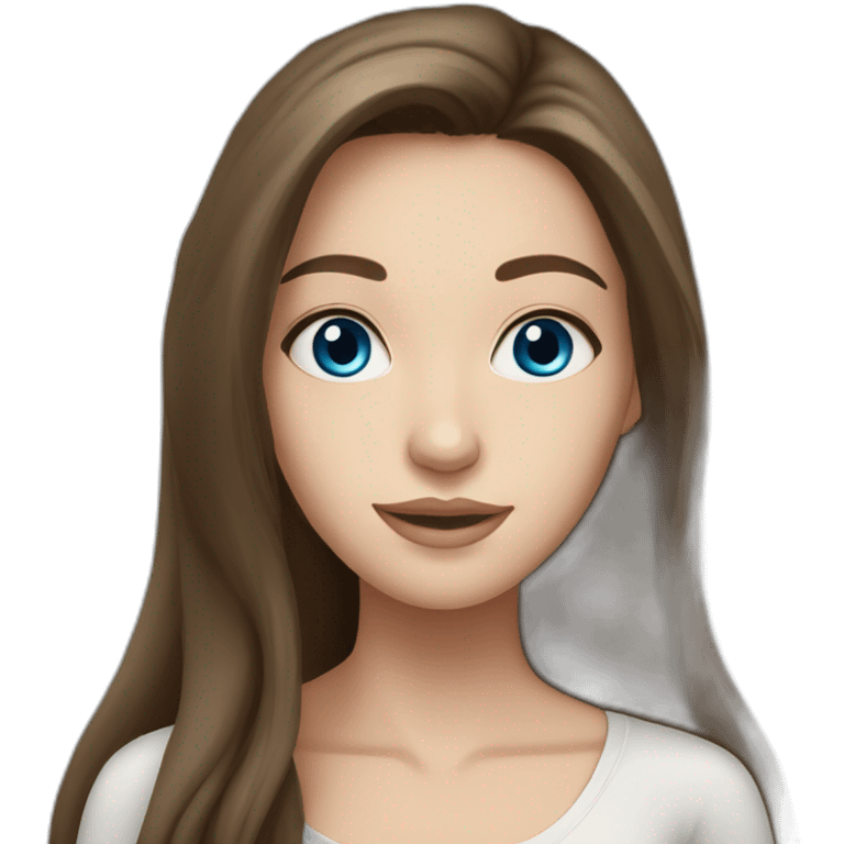 Brunette girl with long hair, white skin, Europe race,blue eyes emoji