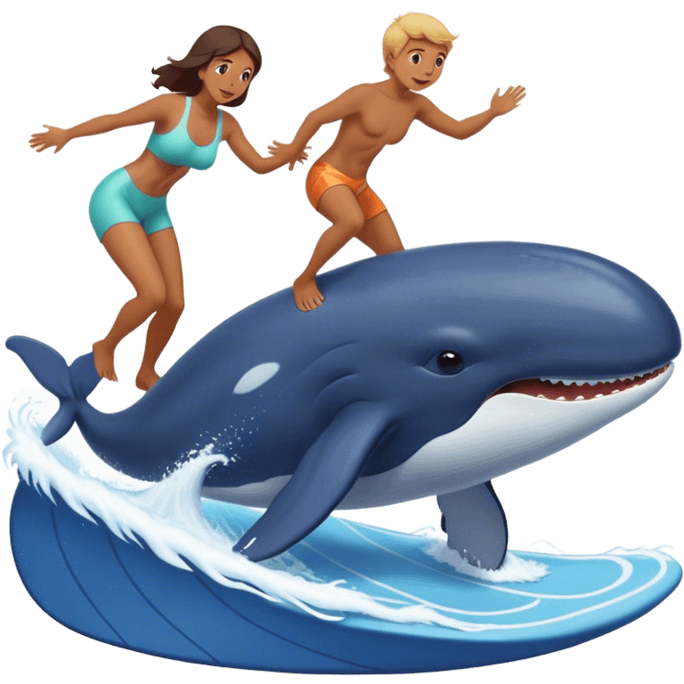 Surfing a whale with mom calling emoji