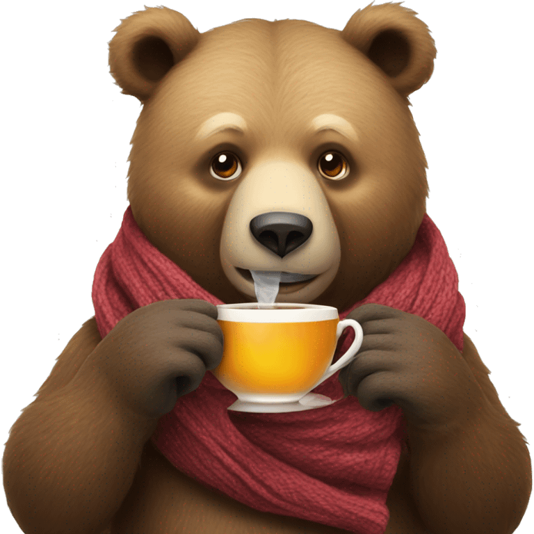 Bear in scarf drinks tea  emoji