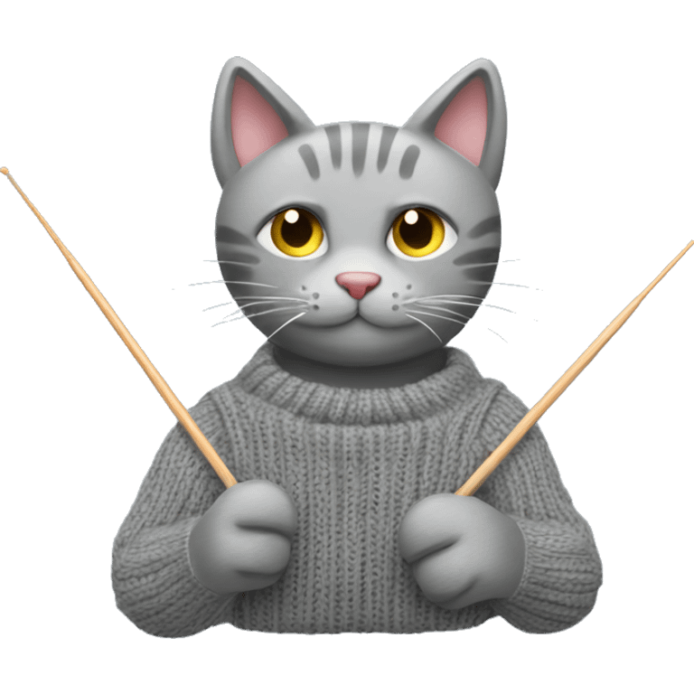 The grey cat knits with knitting needles emoji