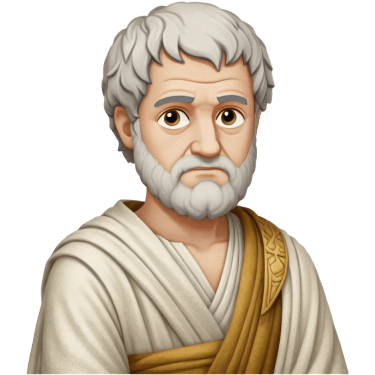 Cinematic Realistic portrait of Aristotle the philosopher, depicted as a wise, contemplative figure in detailed ancient Greek attire, with a textured draped robe and thoughtful expression, bathed in soft classical lighting that highlights his timeless intellect. emoji