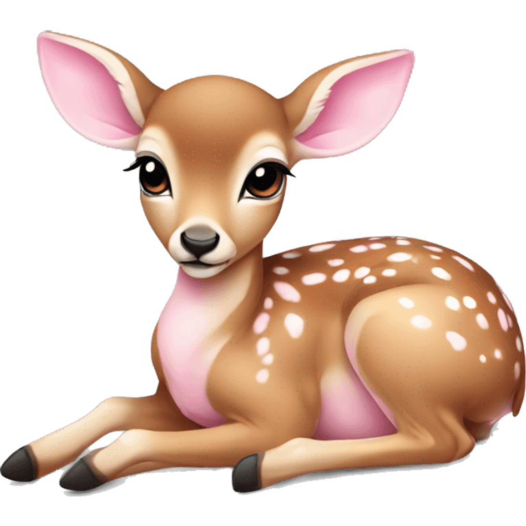 cute baby deer curled up laying down wearing pink skirt  emoji