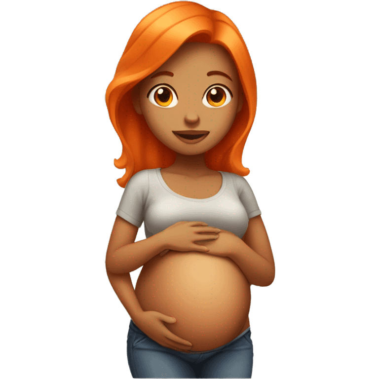 Tan girl with orange hair holding her pregnant stomach emoji