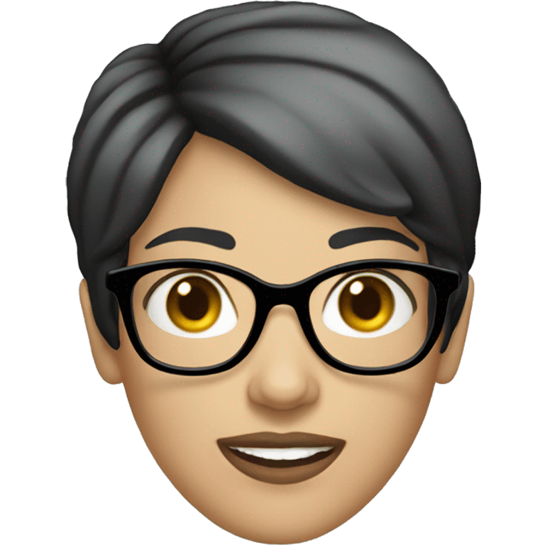 white woman short black hair glasses smil emoji