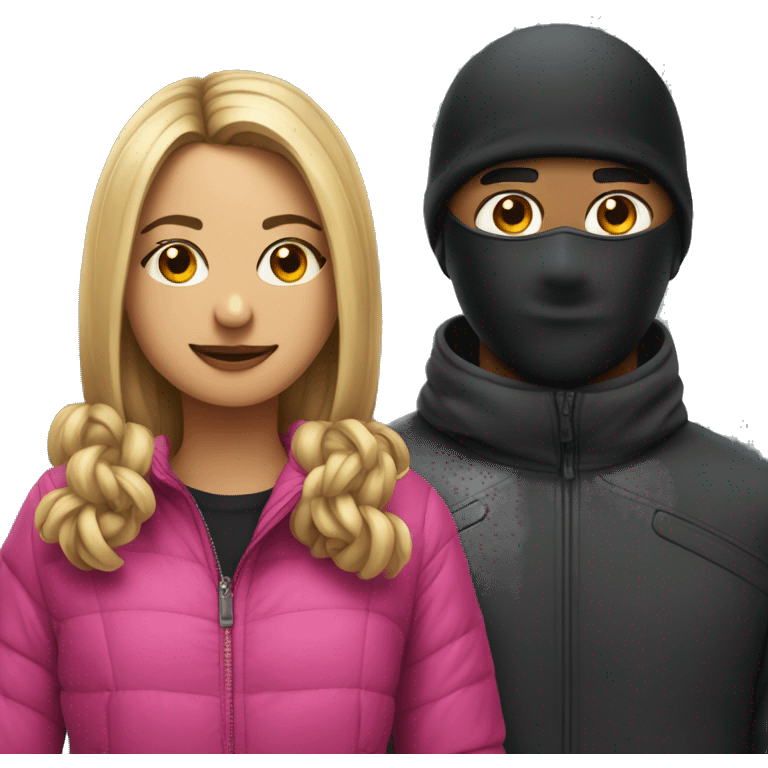 girl In front with a ski mask and boyfriend in the back emoji