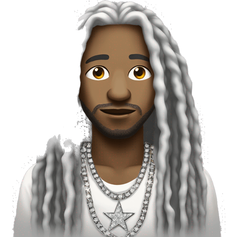 Op**m African-American rapper with white long dreadlocks and a diamond chain in the shape of a star emoji