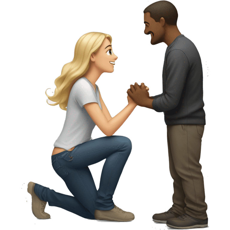 man kneeling in front of woman and looking up at woman emoji